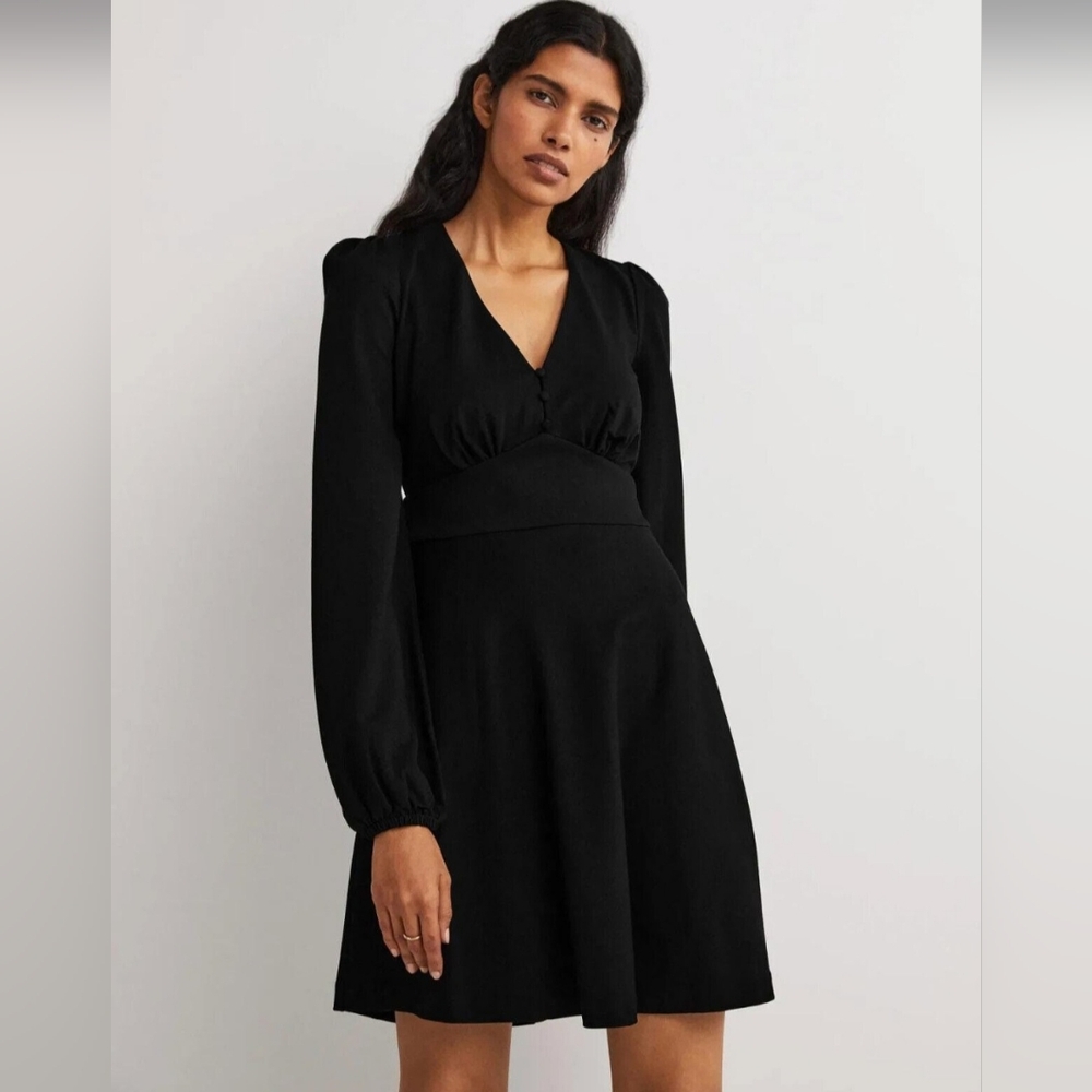 Boden V-Neck Jersey Tea Dress In Black NWT Sz 10